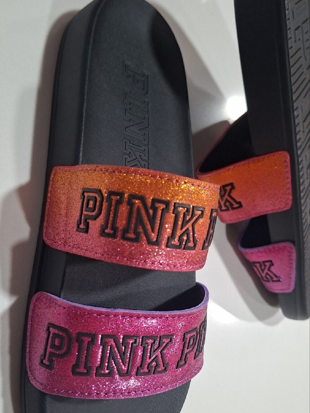 New PINK Victoria's Secret Glitter Gradient Dual-Strap Slides